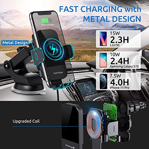 CHGeek Wireless Car Charger, 15W Fast Charging Auto Clamping Car Charger Phone Mount Phone Holder fit for iPhone 14 13 12 11 Pro Max Xs, Samsung Galaxy S23 Ultra S22 S21 S20, S10+ S9+ Note 9, etc