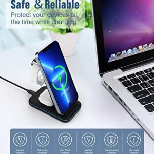 MoKo 15W Qi Fast Charging Station, 3 in 1 Wireless Charger Stand Foldable Charger Dock Compatible with iPhone 13/12/SE/Pro/11/XS/XR/X/AirPods 3/2/Pro/Apple Watch SE/7/6/5/4/3/2/Samsung Galaxy, Black