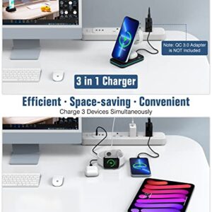 MoKo 15W Qi Fast Charging Station, 3 in 1 Wireless Charger Stand Foldable Charger Dock Compatible with iPhone 13/12/SE/Pro/11/XS/XR/X/AirPods 3/2/Pro/Apple Watch SE/7/6/5/4/3/2/Samsung Galaxy, Black