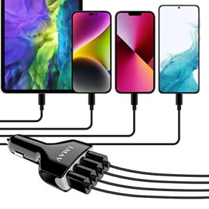 Car Charger Adapter, 4 Ports Multi USB Car Charger, QC 3.0 Fast Car Phone Charger Compatible with iPhone 14 13 12 11 Pro Max iPad Pro, Samsung Galaxy S22 Note 20.Black