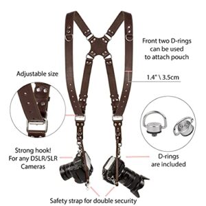 Camera Strap Accessories for Two-Cameras – Dual Shoulder Leather Harness – Multi Camera Gear for DSLR/SLR ProInStyle strap by Coiro