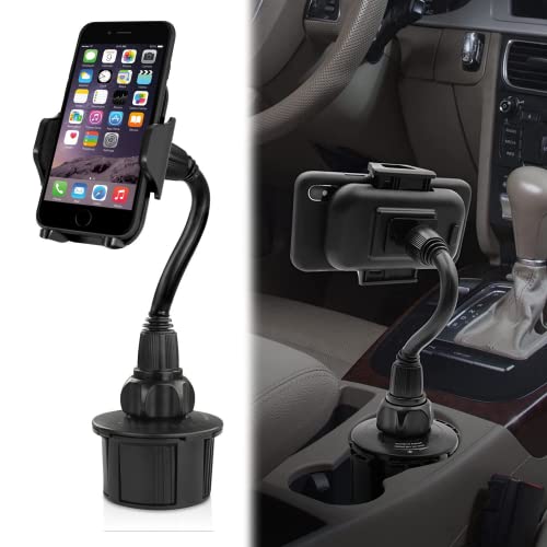 Macally Car Cup Holder Phone Mount - Secure Cupholder Fit for Phones up to 4.1” Wide - Cup Phone Holder for Car with Flexible Gooseneck & 360° Rotatable Cradle - Cell Phone Cup Holder for Car