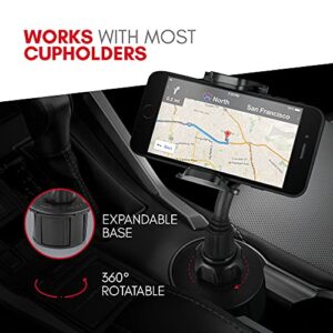 Macally Car Cup Holder Phone Mount - Secure Cupholder Fit for Phones up to 4.1” Wide - Cup Phone Holder for Car with Flexible Gooseneck & 360° Rotatable Cradle - Cell Phone Cup Holder for Car
