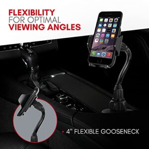 Macally Car Cup Holder Phone Mount - Secure Cupholder Fit for Phones up to 4.1” Wide - Cup Phone Holder for Car with Flexible Gooseneck & 360° Rotatable Cradle - Cell Phone Cup Holder for Car