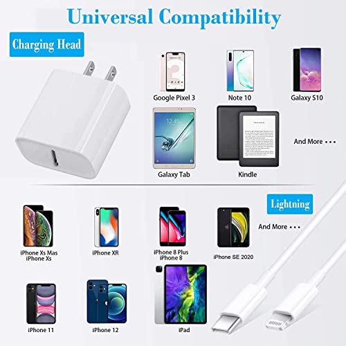 [Apple MFi Certified] iPhone 20W USB-C Fast Charger, 2-Pack 20W USB-C Power Adapter with 2Pack 6FT USB C to Lightning Charge Sync Cord Cable Compatible with iPhone 14/13/12/11/XS/XR/X/SE/iPad/AirPods