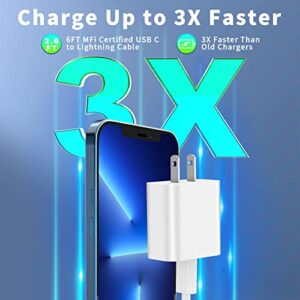 [Apple MFi Certified] iPhone 20W USB-C Fast Charger, 2-Pack 20W USB-C Power Adapter with 2Pack 6FT USB C to Lightning Charge Sync Cord Cable Compatible with iPhone 14/13/12/11/XS/XR/X/SE/iPad/AirPods