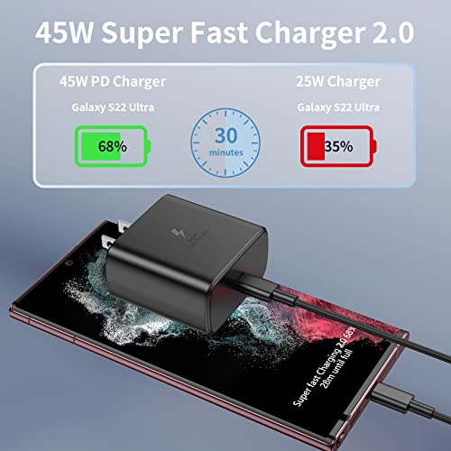 45W USB C Charger, Samsung Super Fast Charging Wall Charger for Samsung Galaxy S23 Ultra/ S23/S23+/S22Ultra/S22+/S22,Note20/S20,Galaxy TabS7/S7+/S8/S8+, with 6FT Fast Charging Cable-Black