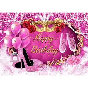 7x5ft pink happy birthday backdrop high heel mask pink glitter backdrop for birthday party 50th 70th birthday backdrop in pink birthday backdrop for women