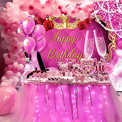 7x5ft Pink Happy Birthday Backdrop High Heel Mask Pink Glitter Backdrop for Birthday Party 50th 70th Birthday Backdrop in Pink Birthday Backdrop for Women