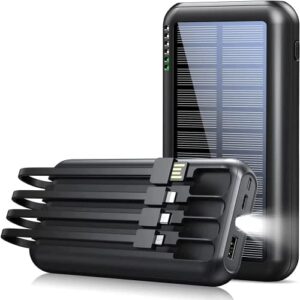 power-bank-solar-portable-charger – 40000mah power bank large capacity built in 3 output and 1 input cables and flashlight 5v3.1a quick charge compatible with all smart phones and usb devices(black)