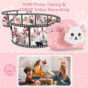 Andoer Mini Cartoon Kids Digital Camera 1080P Digital Video Camera for Kids Dual Lens 2.0Inch IPS Screen 4X Zoom Built-in Battery Cute Photo Frames Interesting Games with Strap Birthday