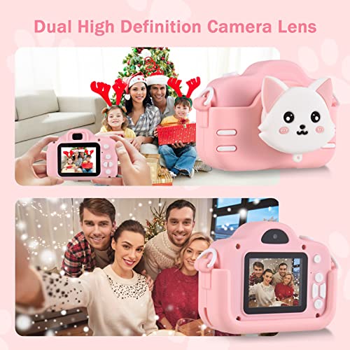 Andoer Mini Cartoon Kids Digital Camera 1080P Digital Video Camera for Kids Dual Lens 2.0Inch IPS Screen 4X Zoom Built-in Battery Cute Photo Frames Interesting Games with Strap Birthday