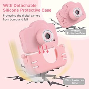 Andoer Mini Cartoon Kids Digital Camera 1080P Digital Video Camera for Kids Dual Lens 2.0Inch IPS Screen 4X Zoom Built-in Battery Cute Photo Frames Interesting Games with Strap Birthday