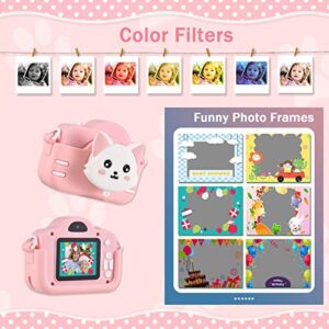 Andoer Mini Cartoon Kids Digital Camera 1080P Digital Video Camera for Kids Dual Lens 2.0Inch IPS Screen 4X Zoom Built-in Battery Cute Photo Frames Interesting Games with Strap Birthday