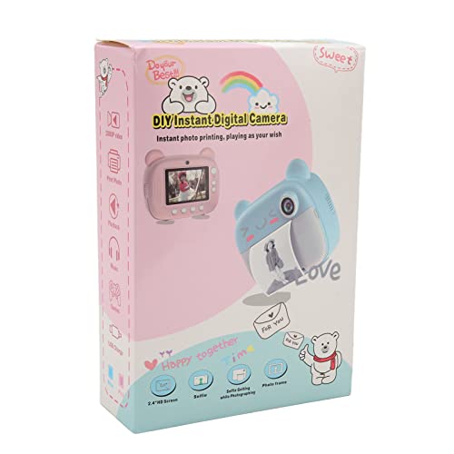 Children HD Camera, Music Playback Kids Camera Auto Focus 1050mah Battery Cute for Gifts (Pink)