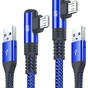 sweguard Micro USB Cable Right Angle [2-Pack, 6.6FT+6.6FT] Android Charger Cable, Nylon Braided Micro Charger Cord for Samsung Galaxy S7 Edge S6 S2 J7 J5 J3 J3V J2,LG K10 V10,Moto E6 5 4,PS4-Blue