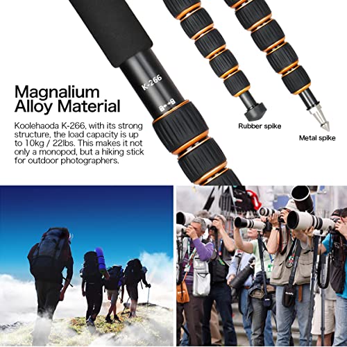 Koolehaoda Camera Aluminum Monopod with Metal Tripod Base.6 Sections 46-177cm/18-69inch Adjustable, Leg Diameter Φ28mm,up to 6kg /13lbs