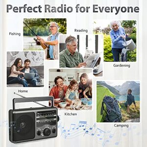 Greadio AM FM Portable Radio Transistor Radio with 3.5mm Earphone Jack, Hight/Low Tone Mode, Big Speaker, AC Power or Battery Operated by 4 D Cell Batteries for Home and Outdoor