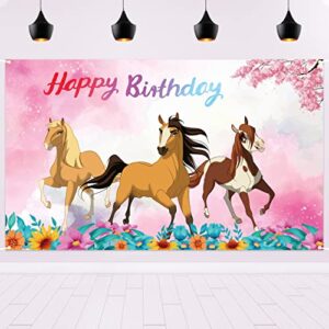 chrzee cartoon spirit horse backdrop – 5x3ft pink happy birthday backdrop spirit horse party supplies decorations for girls boys kids