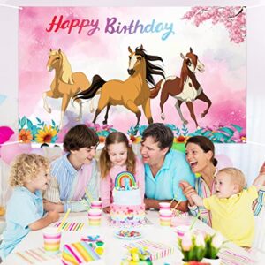 Chrzee Cartoon Spirit Horse Backdrop - 5x3FT Pink Happy Birthday Backdrop Spirit Horse Party Supplies Decorations for Girls Boys Kids