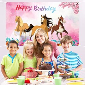 Chrzee Cartoon Spirit Horse Backdrop - 5x3FT Pink Happy Birthday Backdrop Spirit Horse Party Supplies Decorations for Girls Boys Kids