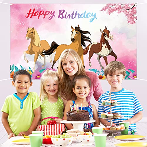 Chrzee Cartoon Spirit Horse Backdrop - 5x3FT Pink Happy Birthday Backdrop Spirit Horse Party Supplies Decorations for Girls Boys Kids