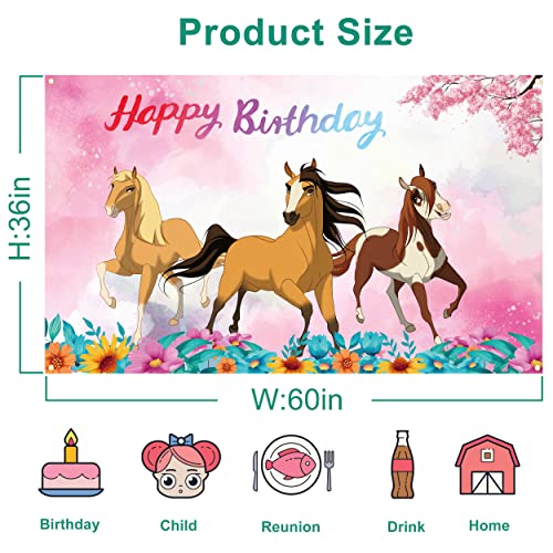 Chrzee Cartoon Spirit Horse Backdrop - 5x3FT Pink Happy Birthday Backdrop Spirit Horse Party Supplies Decorations for Girls Boys Kids