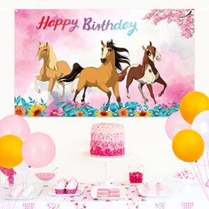 Chrzee Cartoon Spirit Horse Backdrop - 5x3FT Pink Happy Birthday Backdrop Spirit Horse Party Supplies Decorations for Girls Boys Kids