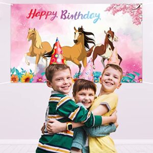 Chrzee Cartoon Spirit Horse Backdrop - 5x3FT Pink Happy Birthday Backdrop Spirit Horse Party Supplies Decorations for Girls Boys Kids