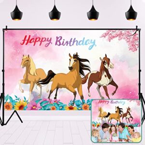 Chrzee Cartoon Spirit Horse Backdrop - 5x3FT Pink Happy Birthday Backdrop Spirit Horse Party Supplies Decorations for Girls Boys Kids