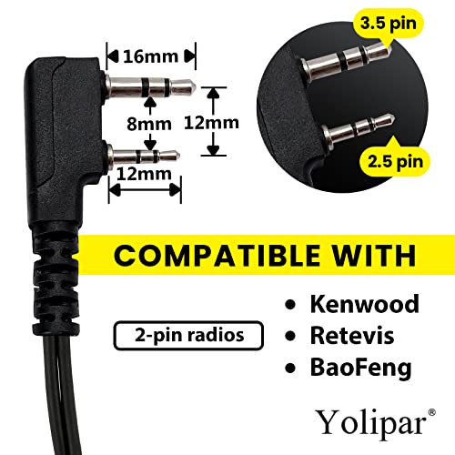 Yolipar 2-Pin 2-Wire Baofeng UV-5R Earpiece Surveillance Kit Compatible with BTECH, Retevis RT21 RT22, Kenwood, Arcshell AR-5 Walkie Talkie Radio with Big PTT Mic Tansparent Acoustic Tube Headset