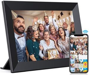 digital photo frame wifi 10.1 inch frameo smart digital picture frame with hd ips touch screen, 16gb storage, auto-rotate, send photos or videos via free app from anywhere, black