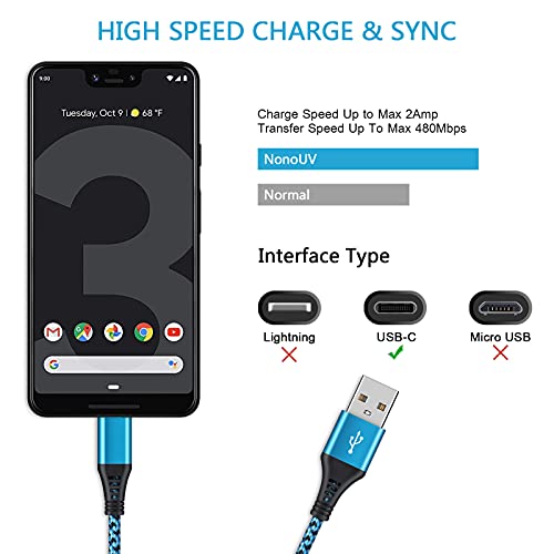 Type C Charger Fast Charging Android USB C Phone Charger Cord 2Pack 6ft for Moto G Power 2022 2021/G Pure/G Stylus 5G 2022/G Play/G Fast/G9 Plus/G8 Power/G7 Play/Z4/Z3, Motorola One 5G UW/Edge 5G UW