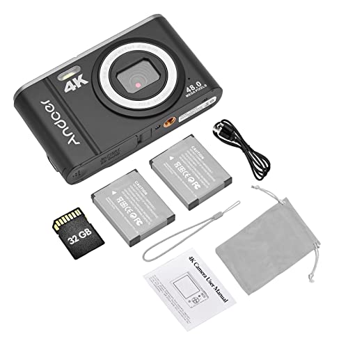 Andoer Portable Digital Camera 48MP 4K 2.8-inch IPS Screen 16X Zoom Self-Timer 128GB Extended Memory Face Detection Anti-Shaking with 2pcs Batteries 32GB Memory Card Hand Strap Carry Pouch