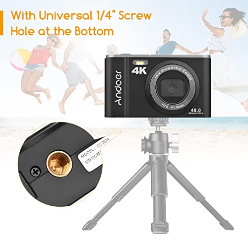 Andoer Portable Digital Camera 48MP 4K 2.8-inch IPS Screen 16X Zoom Self-Timer 128GB Extended Memory Face Detection Anti-Shaking with 2pcs Batteries 32GB Memory Card Hand Strap Carry Pouch