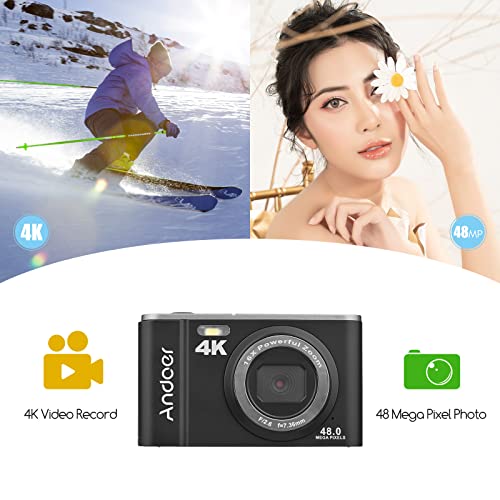 Andoer Portable Digital Camera 48MP 4K 2.8-inch IPS Screen 16X Zoom Self-Timer 128GB Extended Memory Face Detection Anti-Shaking with 2pcs Batteries 32GB Memory Card Hand Strap Carry Pouch