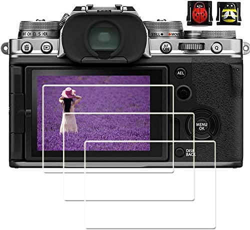 PCTC X-T5 Screen Protector for Fujifilm Fuji X-T5 XT5 Film Cover, 2*Hot Shoe Cap Cover,3 Pack 0.3mm 9H Hardness LCD Tempered Glass Flim Anti- (Scrach Fingerprint Bubble Water)