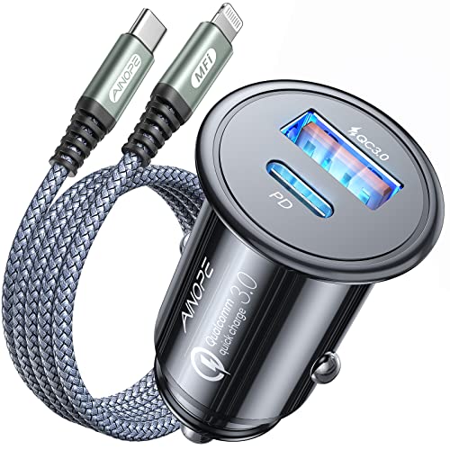 AINOPE 54W for iPhone Car Charger Fast Charging【Apple MFi Certified】 Car Charger iPhone,Cigarette Lighter USB Charger,Mini USB C Car Charger Adapter PD3.0&QC3.0 for iPhone 14 Pro Max/14 Plus/13/12