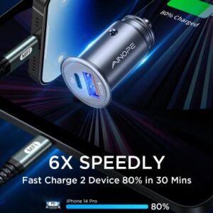 AINOPE 54W for iPhone Car Charger Fast Charging【Apple MFi Certified】 Car Charger iPhone,Cigarette Lighter USB Charger,Mini USB C Car Charger Adapter PD3.0&QC3.0 for iPhone 14 Pro Max/14 Plus/13/12