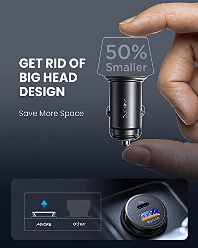 AINOPE 54W for iPhone Car Charger Fast Charging【Apple MFi Certified】 Car Charger iPhone,Cigarette Lighter USB Charger,Mini USB C Car Charger Adapter PD3.0&QC3.0 for iPhone 14 Pro Max/14 Plus/13/12