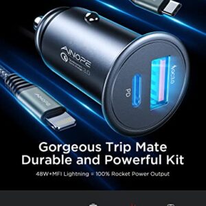 AINOPE 54W for iPhone Car Charger Fast Charging【Apple MFi Certified】 Car Charger iPhone,Cigarette Lighter USB Charger,Mini USB C Car Charger Adapter PD3.0&QC3.0 for iPhone 14 Pro Max/14 Plus/13/12