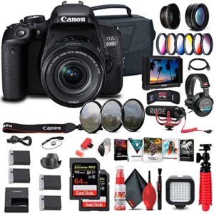 canon eos rebel 800d / t7i dslr camera with 18-55 4-5.6 is stm lens (1895c002) + 4k monitor + pro mic + pro headphones + 2 x 64gb memory card + color filter kit + case + more (renewed)