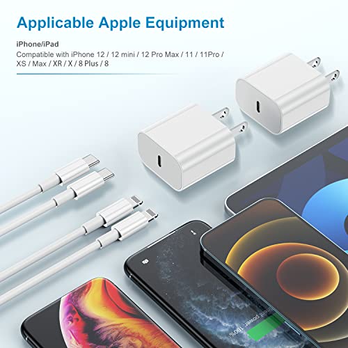 iPhone 14 13 12 Charger Fast Charging, 20W Apple Fast Charger Block with USB C to Lightning Cable 6ft, Type C Wall Plug with Cord Apple Chargers for iPhone 14 13 12 11 XS Pro Max Plus iPad (2-Pack)