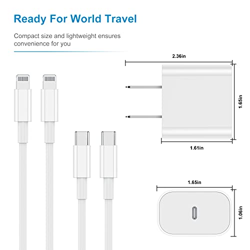 iPhone 14 13 12 Charger Fast Charging, 20W Apple Fast Charger Block with USB C to Lightning Cable 6ft, Type C Wall Plug with Cord Apple Chargers for iPhone 14 13 12 11 XS Pro Max Plus iPad (2-Pack)