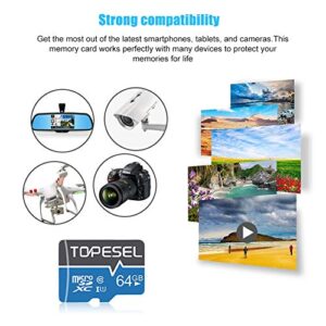 TOPESEL 64GB Micro SD Card SDXC Memory Cards UHS-I TF Card Class 10 for Camera/Phone/Galaxy/Drone/Dash Cam/GOPRO/Tablet/PC/Computer(C10 U1 64GB)