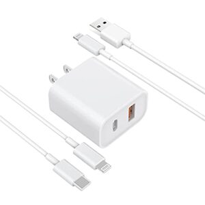 [apple mfi certified] iphone fast charger, desoficon 20w dual port type/usb c power delivery + quick charge 3.0 wall charger plug with 2pack 6ft lightning cord for iphone 13/12/11/xs/xr/x/ipad/airpods