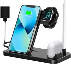 wireless charger, 4 in 1 fast wireless charging station for iphone 14 13 12 11/ pro/xs/xr/x/se/8/8 plus,18w fast charging dock stand compatible with iwatch s7/s6/5/4/3/2/airpods 1/2/pro&apple pencil 1