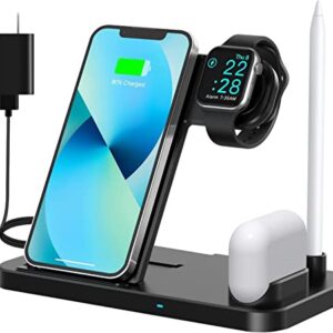 Wireless Charger, 4 in 1 Fast Wireless Charging Station for iPhone 14 13 12 11/ Pro/XS/XR/X/SE/8/8 Plus,18W Fast Charging Dock Stand Compatible with iWatch S7/S6/5/4/3/2/AirPods 1/2/Pro&Apple Pencil 1
