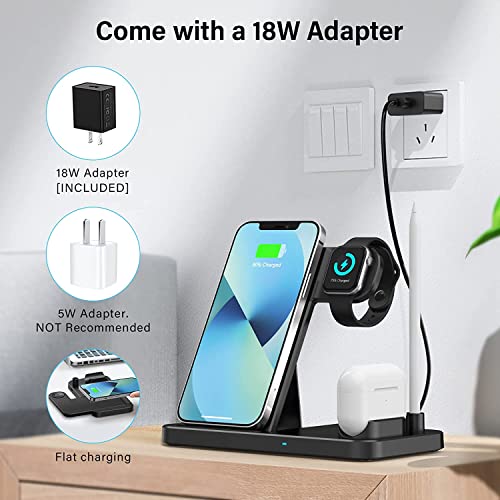 Wireless Charger, 4 in 1 Fast Wireless Charging Station for iPhone 14 13 12 11/ Pro/XS/XR/X/SE/8/8 Plus,18W Fast Charging Dock Stand Compatible with iWatch S7/S6/5/4/3/2/AirPods 1/2/Pro&Apple Pencil 1