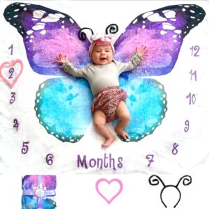 evovee baby monthly milestone blanket girl butterfly month age photo photography backdrop newborn girls props fleece marker headband new moms
